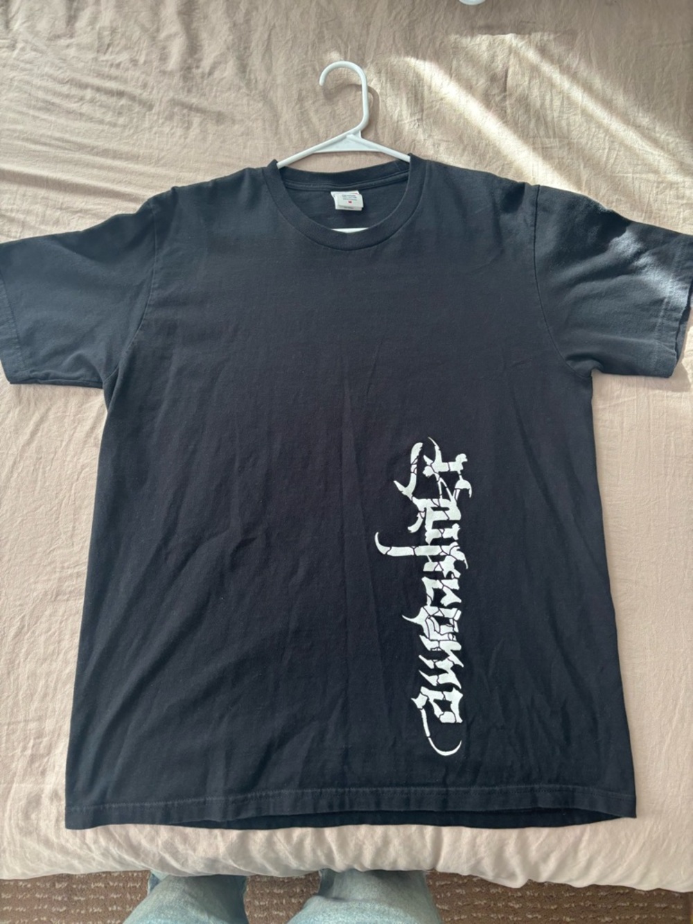 Supreme Black Short-Sleeve Tee with Vertical White Script